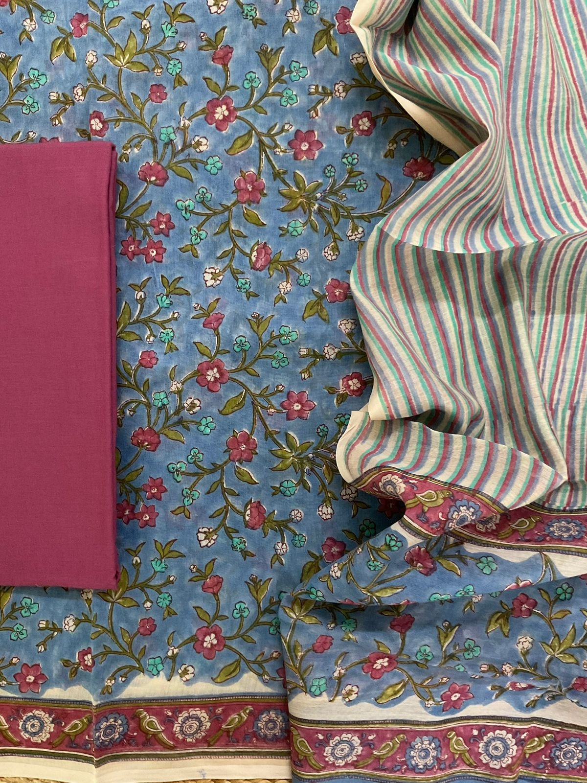 Pure Chanderi Block Printed Suit - Blue