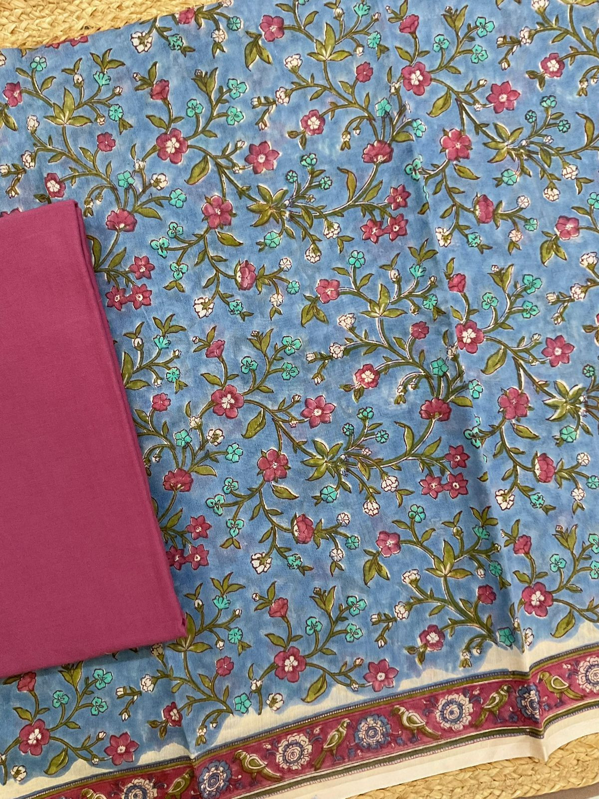 Pure Chanderi Block Printed Suit - Blue