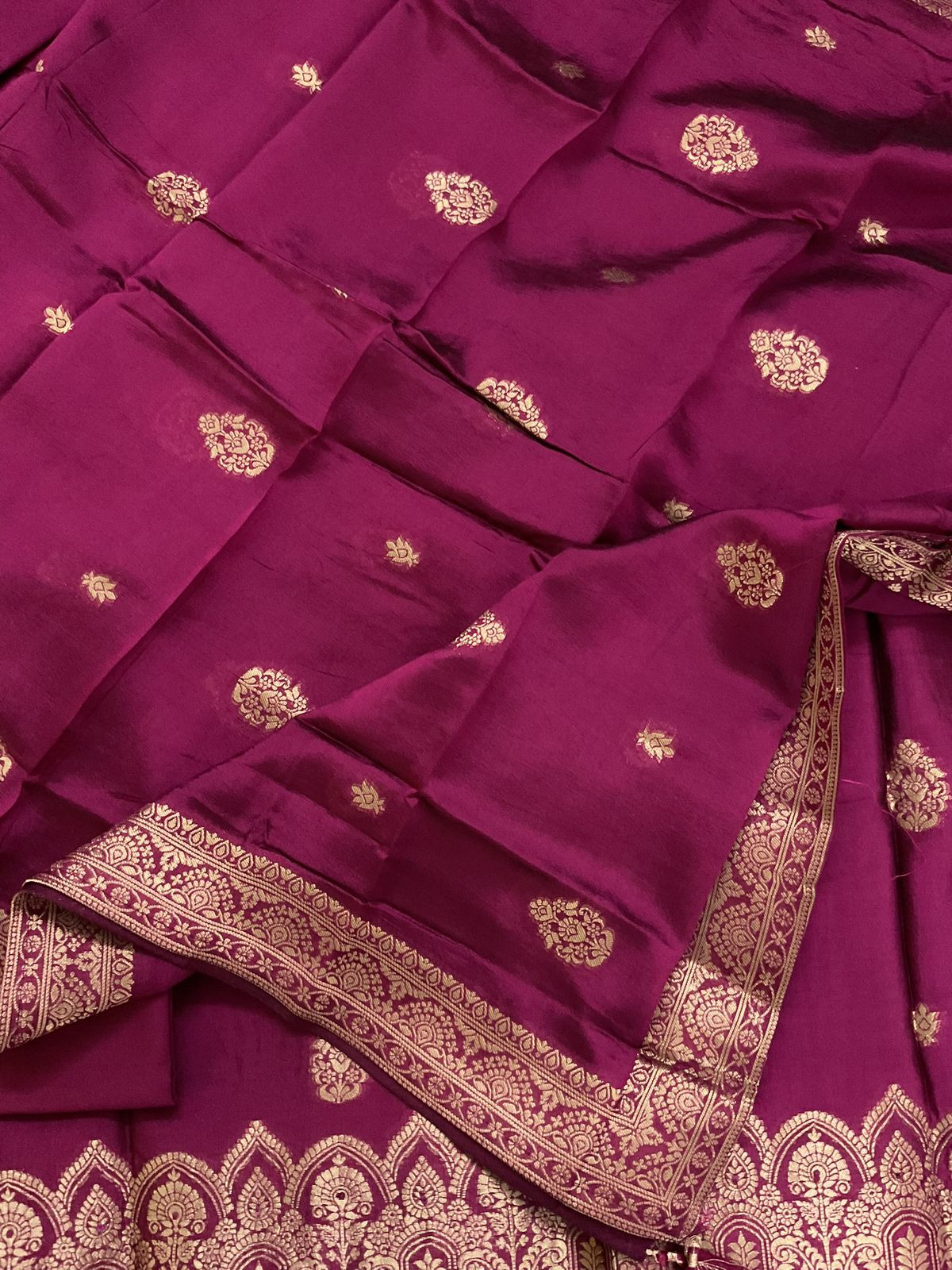 Soft Dola Silk Banarasi Weaved Embroidered Suit - Wine
