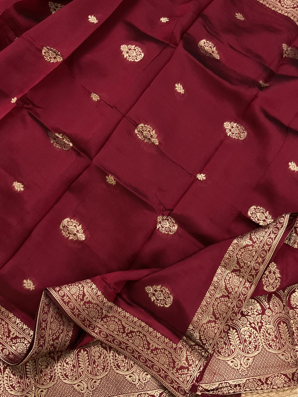 Soft Dola Silk Banarasi Weaved Embroidered Suit - Maroon