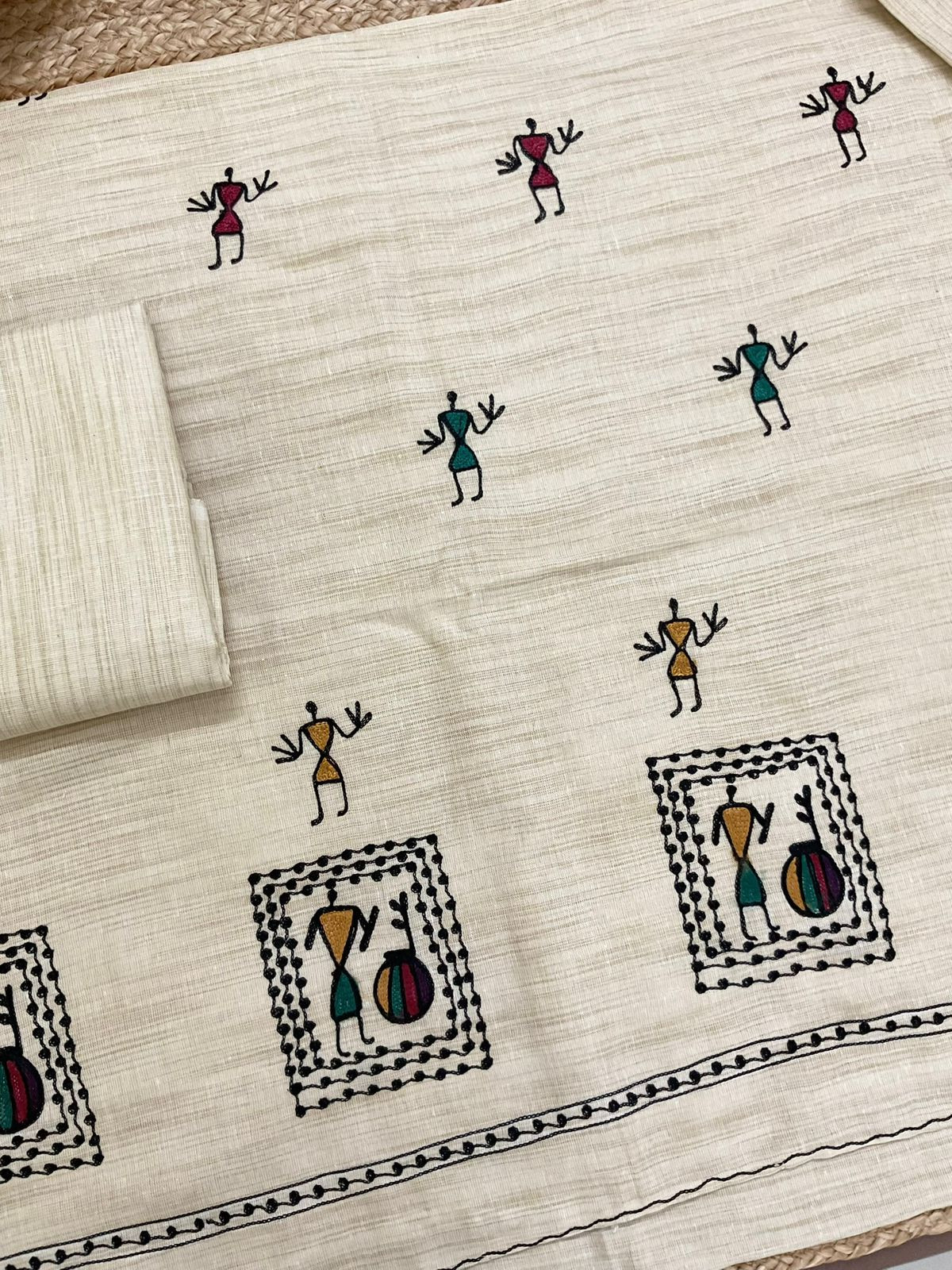 Soft Khadi Silk Embroidered Suit - Beige