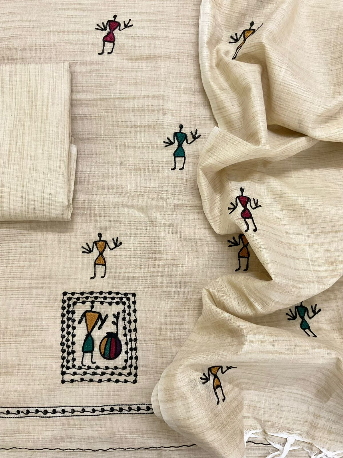 Soft Khadi Silk Embroidered Suit - Beige