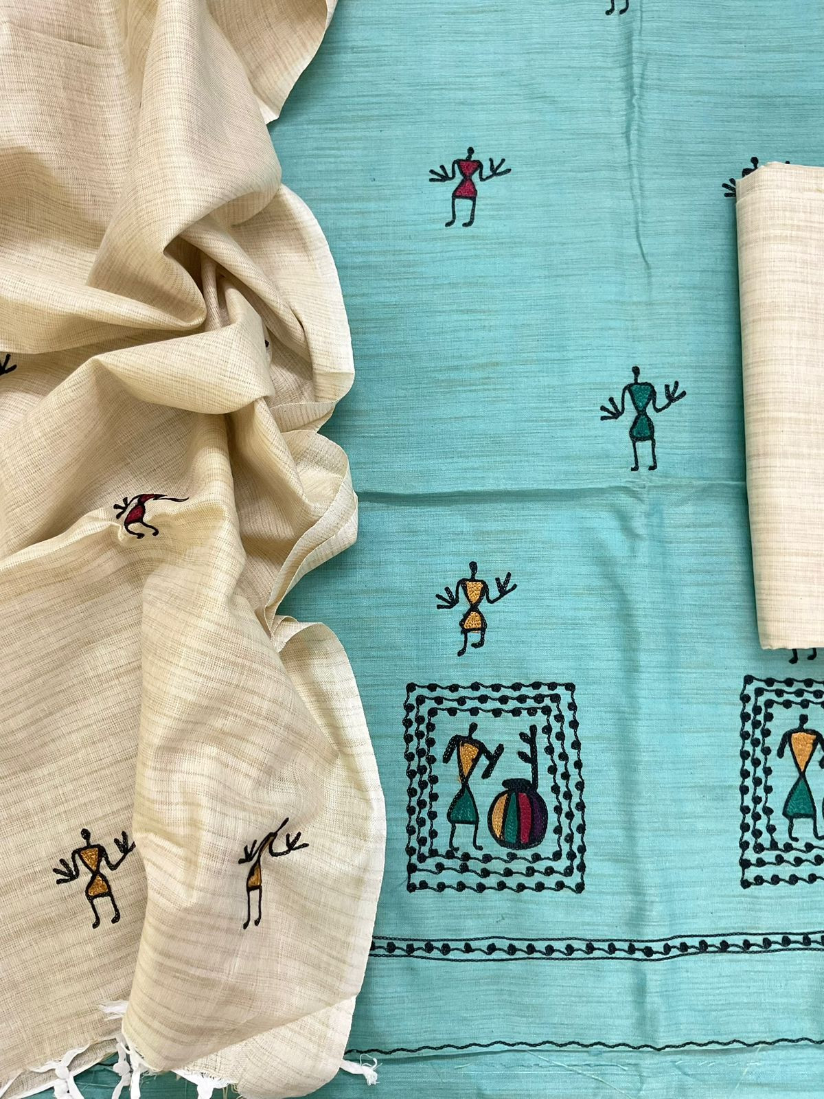 Soft Khadi Silk Embroidered Suit - Blue