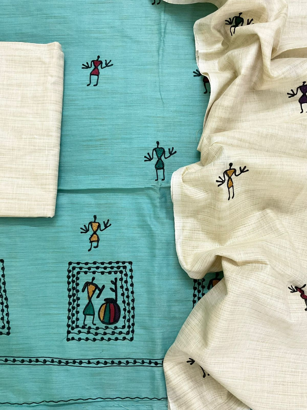 Soft Khadi Silk Embroidered Suit - Blue