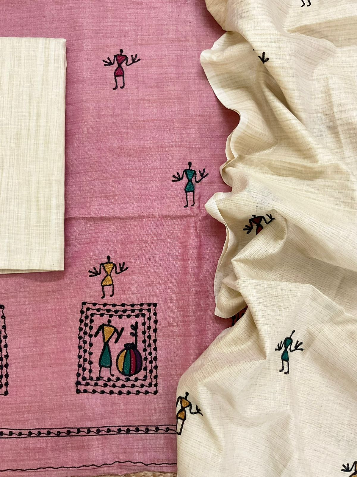 Soft Khadi Silk Embroidered Suit - Pink