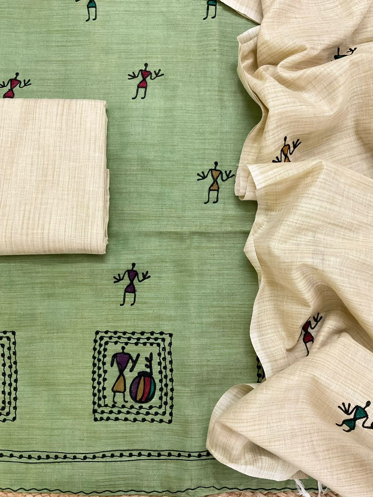 Soft Khadi Silk Embroidered Suit - Green