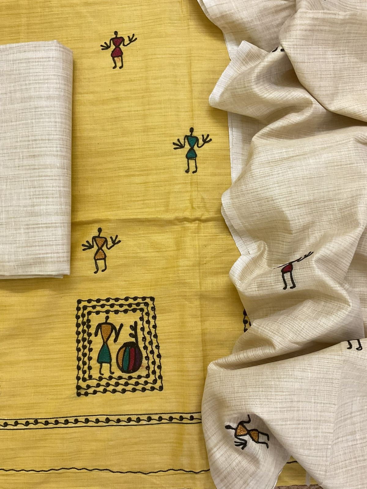 Soft Khadi Silk Embroidered Suit - Yellow