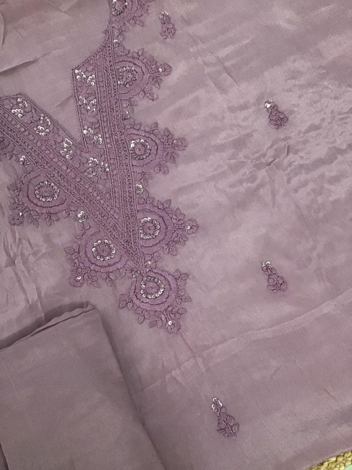 Pure Chinnon Silk Embroidered Suit - Mauve