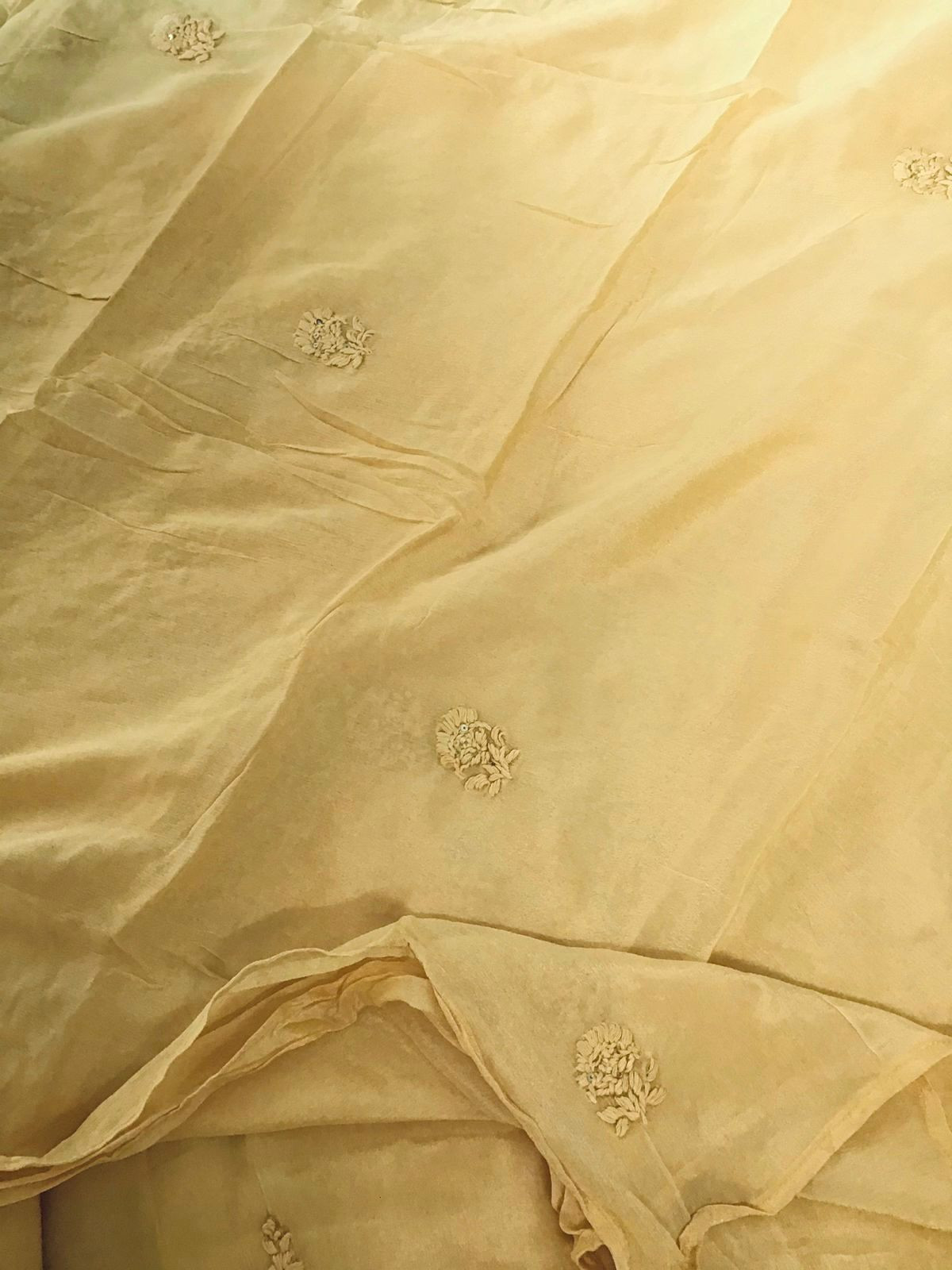 Pure Chinnon Silk Embroidered Suit - Yellow