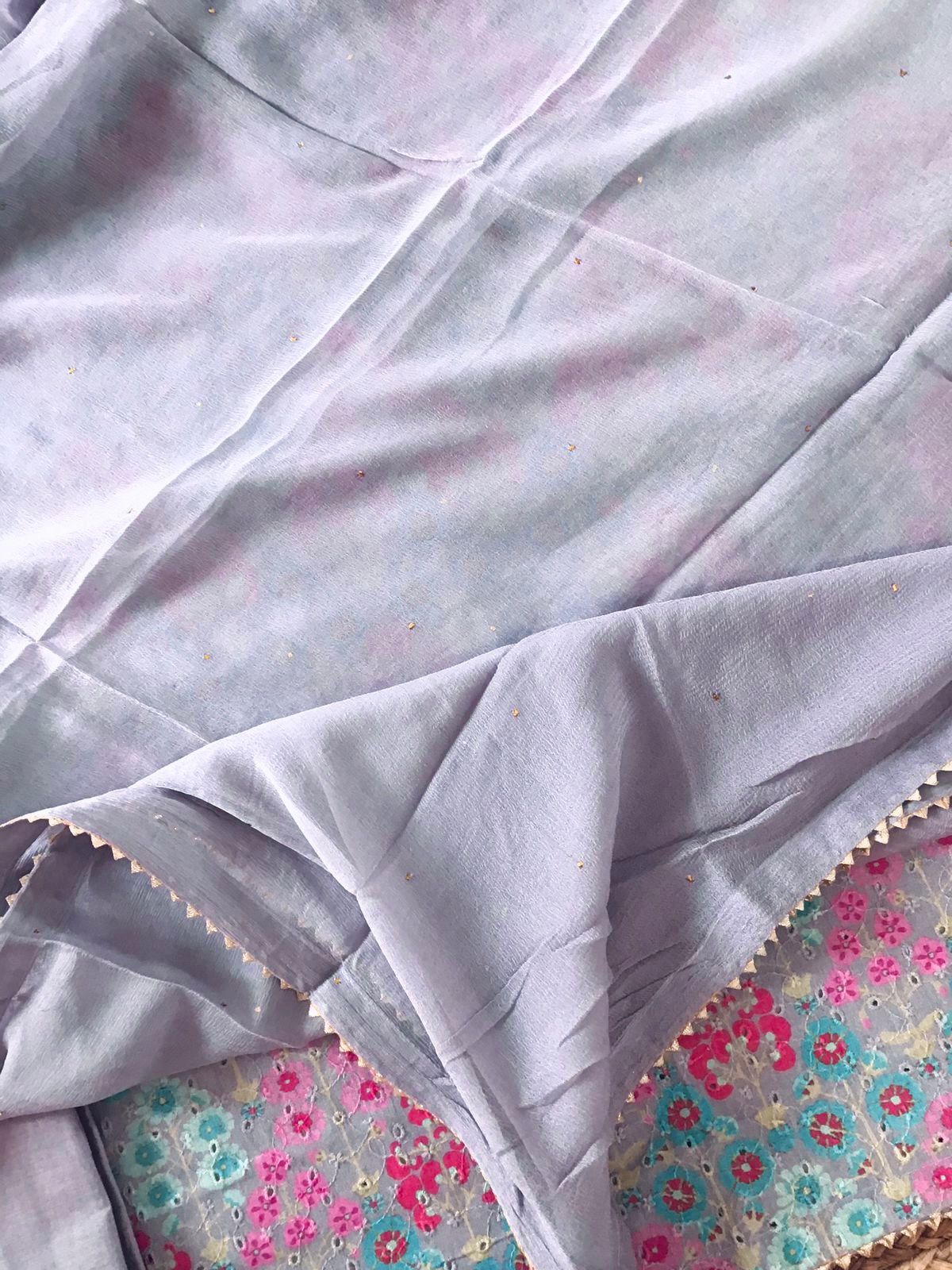 Pure Cotton Printed Embroidered Suit - Lavender