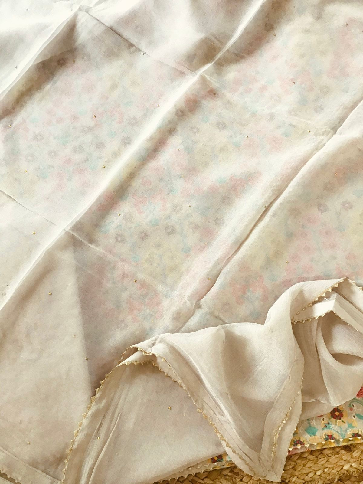 Pure Cotton Printed Embroidered Suit - Beige