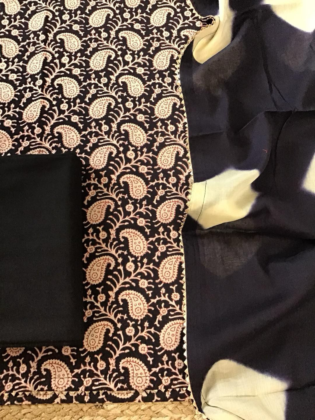 Pure Cotton Printed Suit - Black