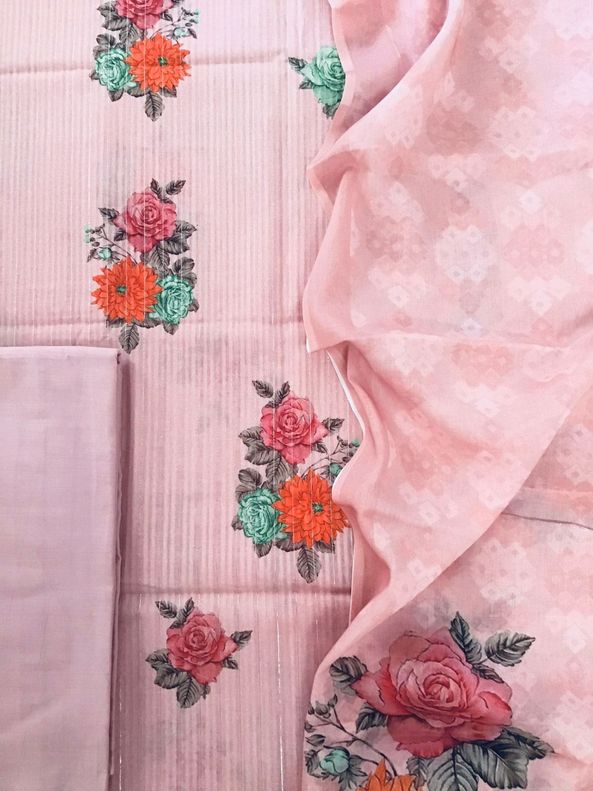 Pure Cotton Printed Self Weaved Suit - Pink