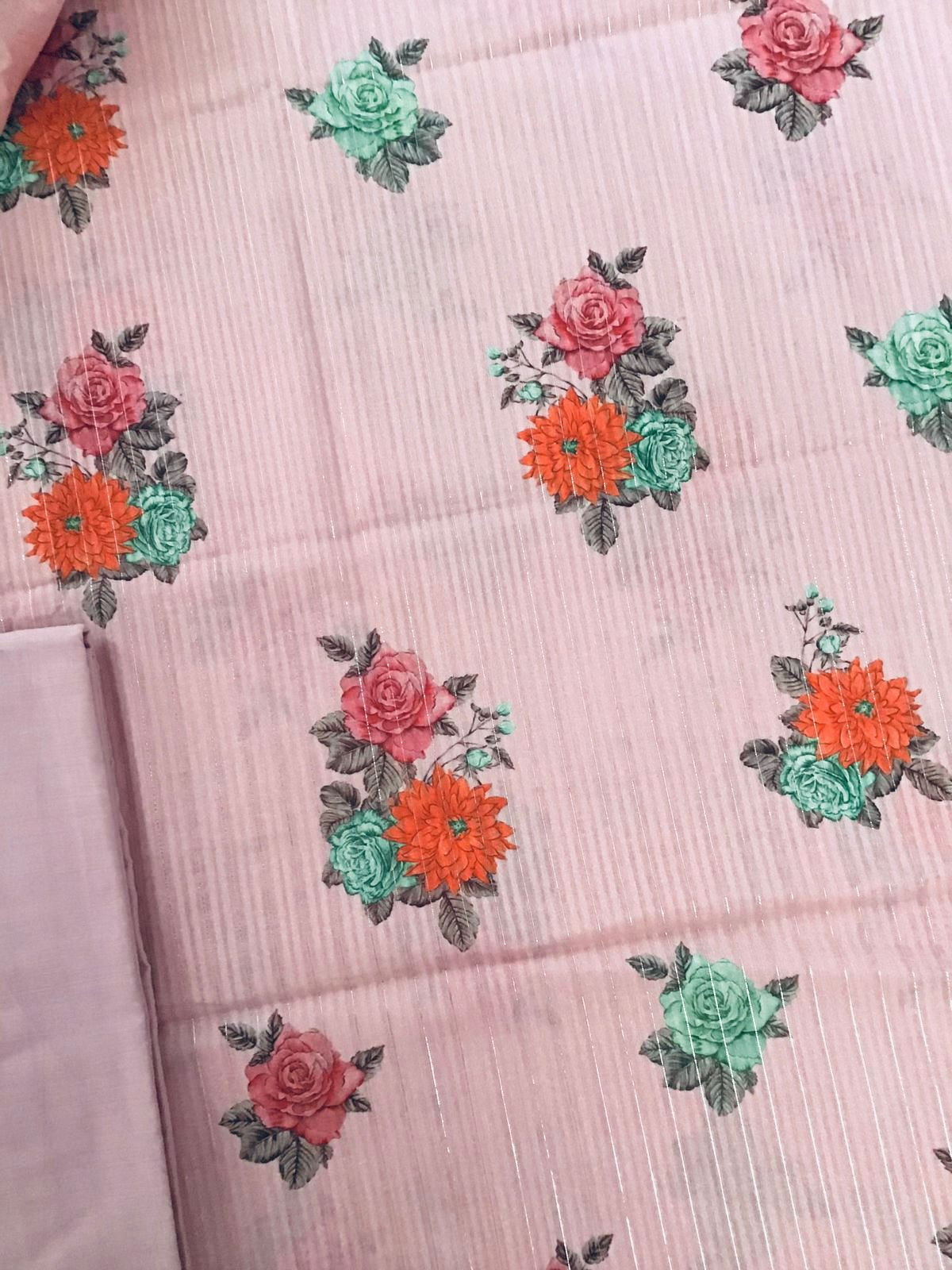 Pure Cotton Printed Self Weaved Suit - Pink