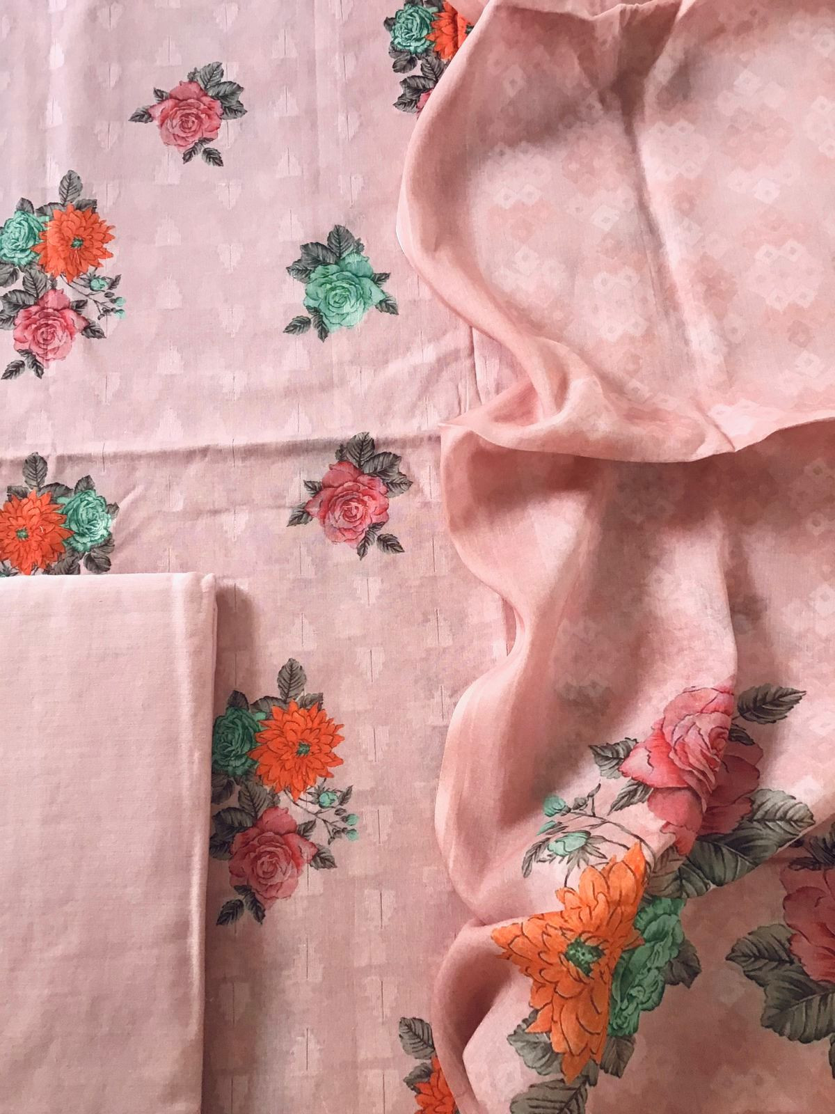 Pure Cotton Printed Self Weaved Suit - Onion Pink