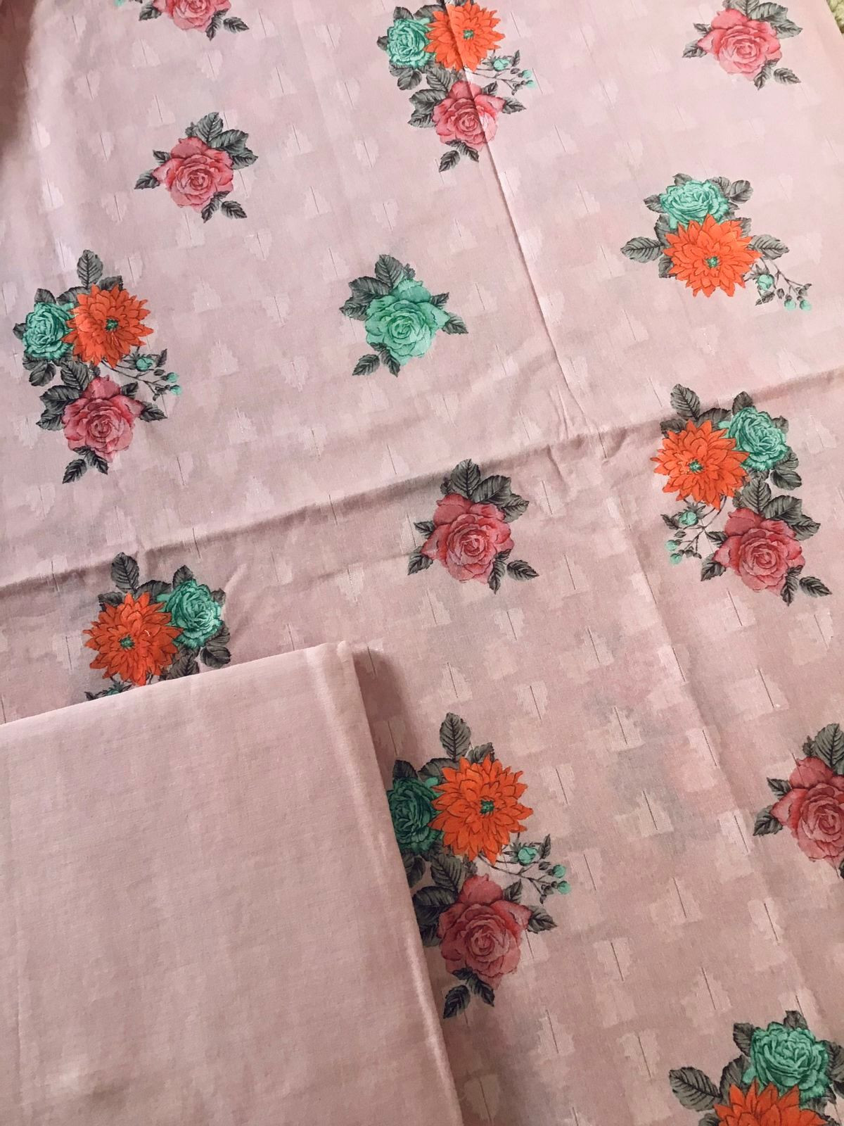 Pure Cotton Printed Self Weaved Suit - Onion Pink