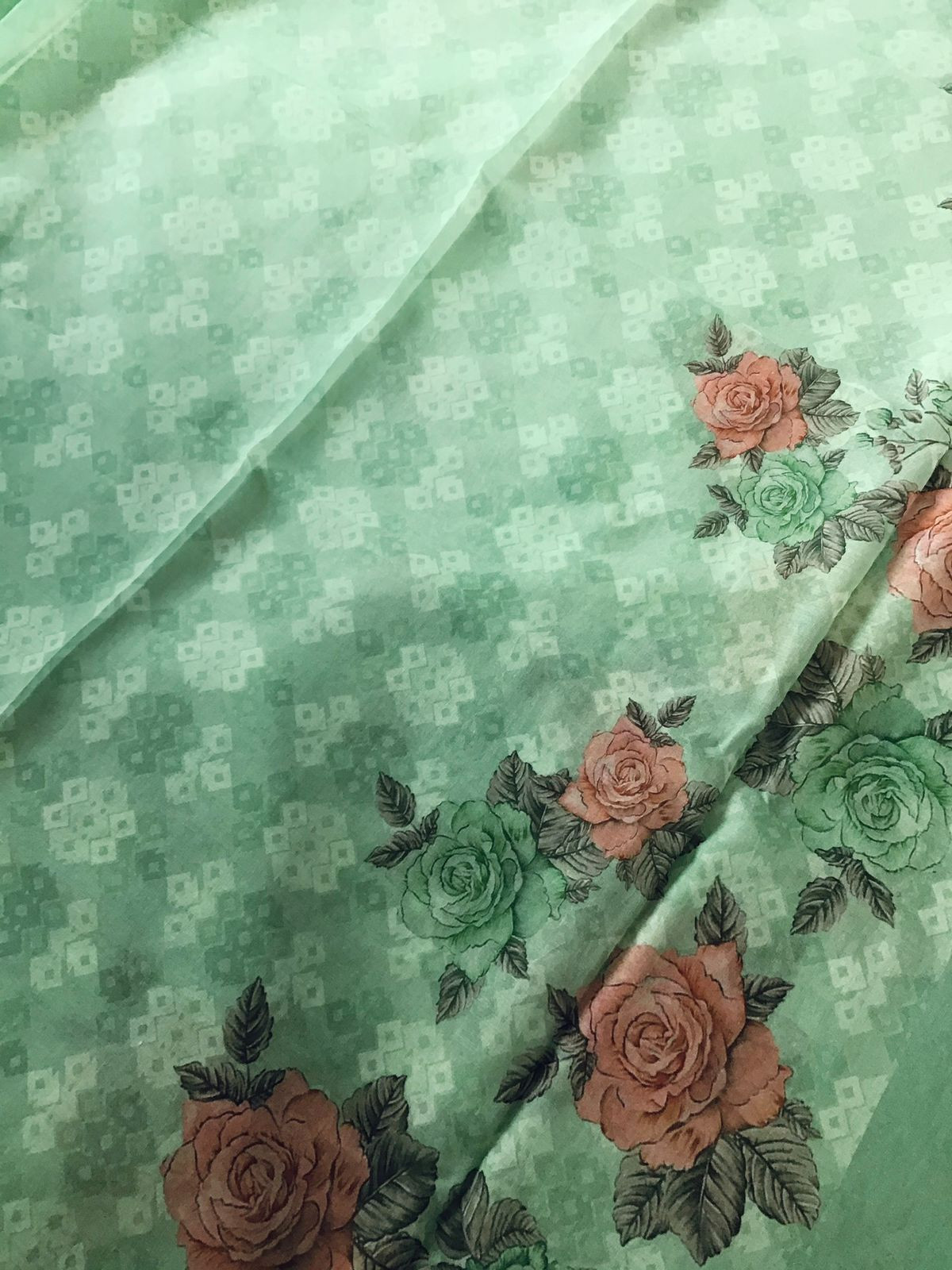 Pure Cotton Printed Self Weaved Suit - Green