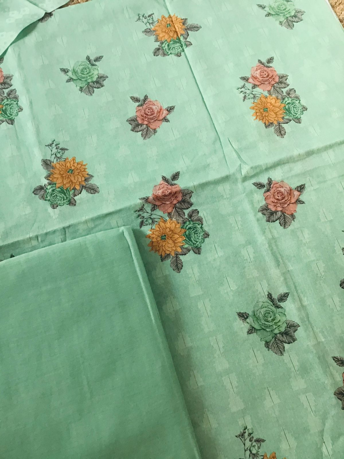 Pure Cotton Printed Self Weaved Suit - Green