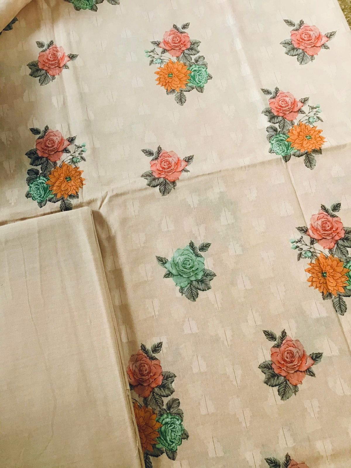 Pure Cotton Printed Self Weaved Suit - Beige