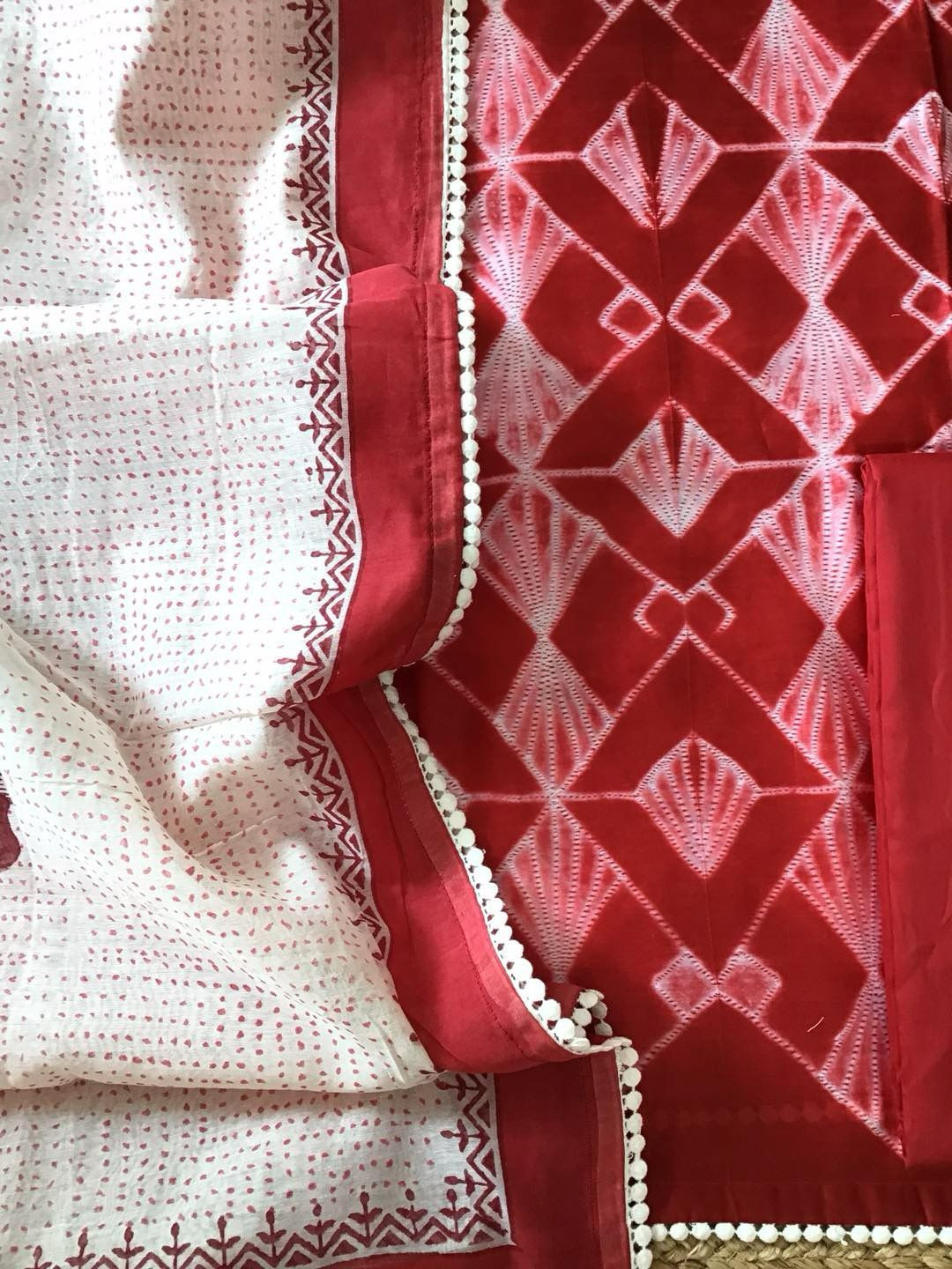 Pure Maheshwari Silk Printed Suit - Red