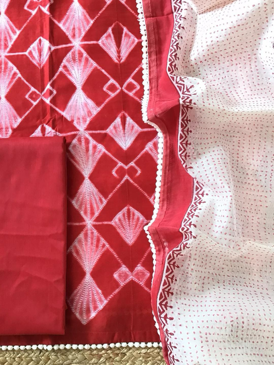 Pure Maheshwari Silk Printed Suit - Red