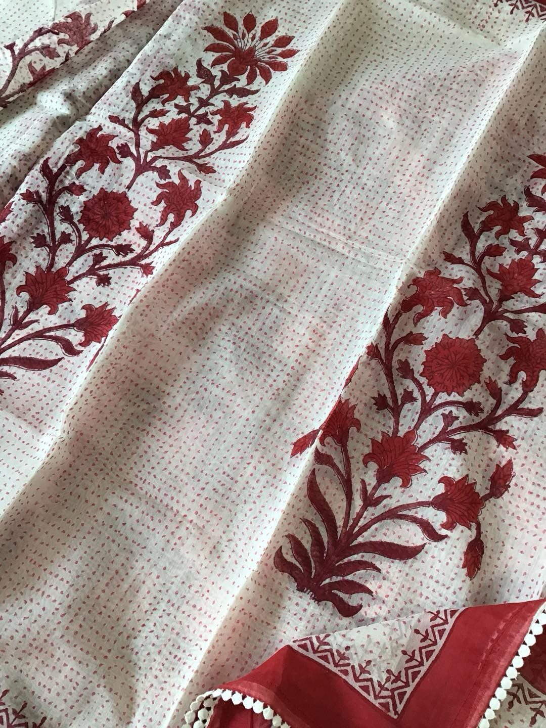 Pure Maheshwari Silk Printed Suit - Red