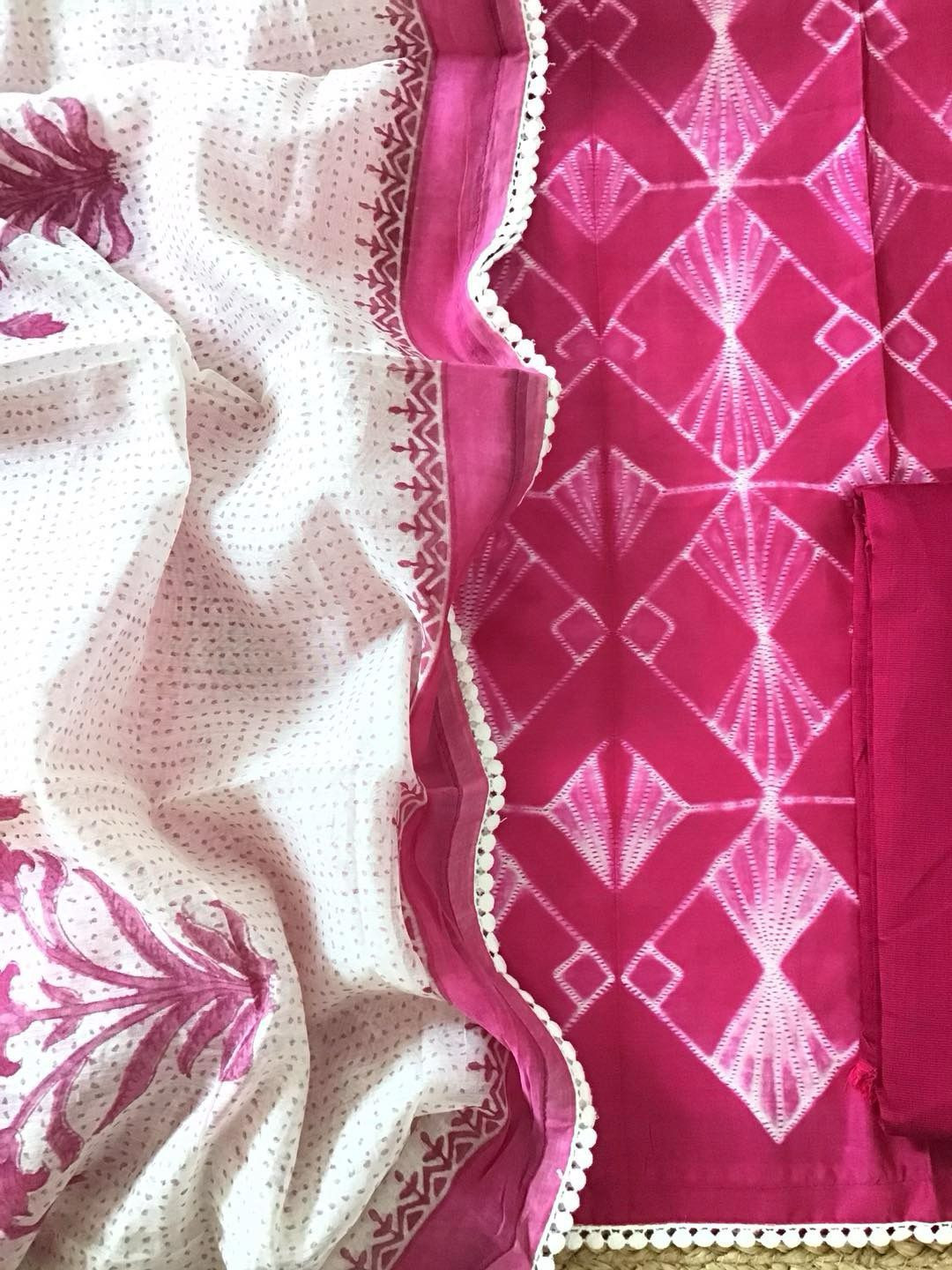 Pure Maheshwari Silk Printed Suit - Pink