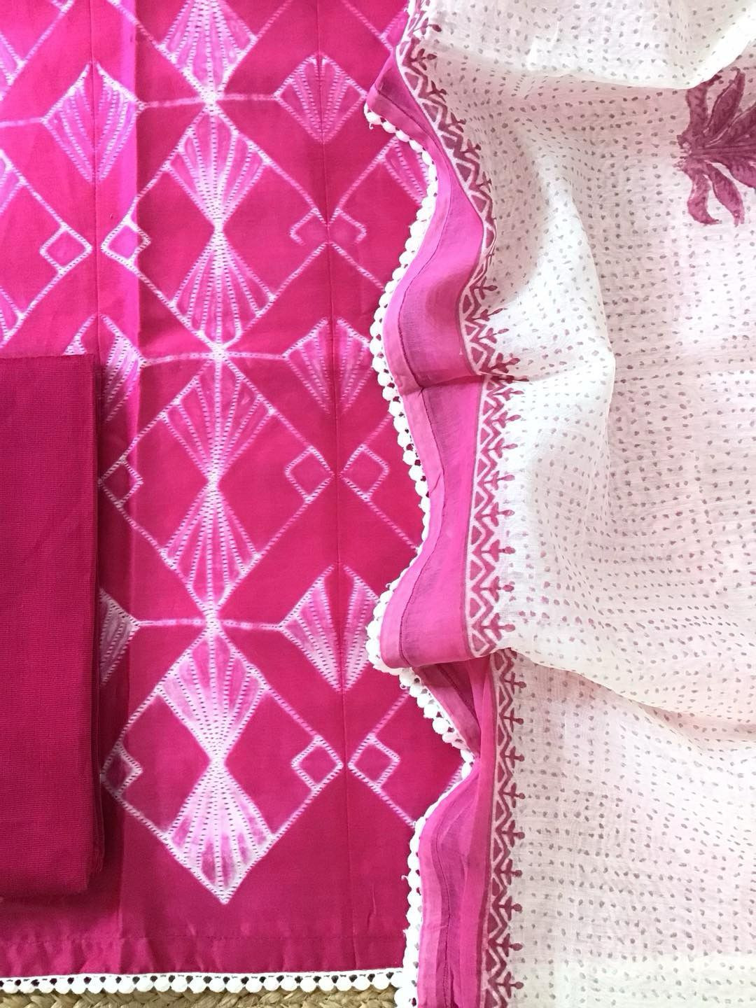 Pure Maheshwari Silk Printed Suit - Pink