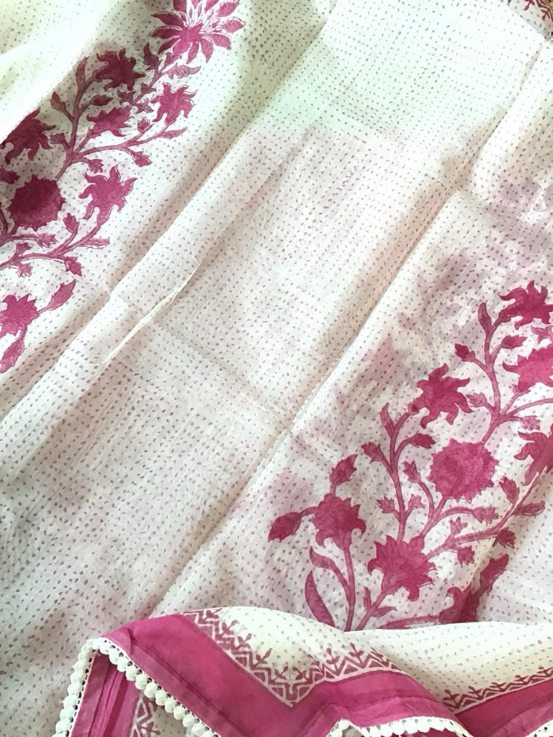 Pure Maheshwari Silk Printed Suit - Pink