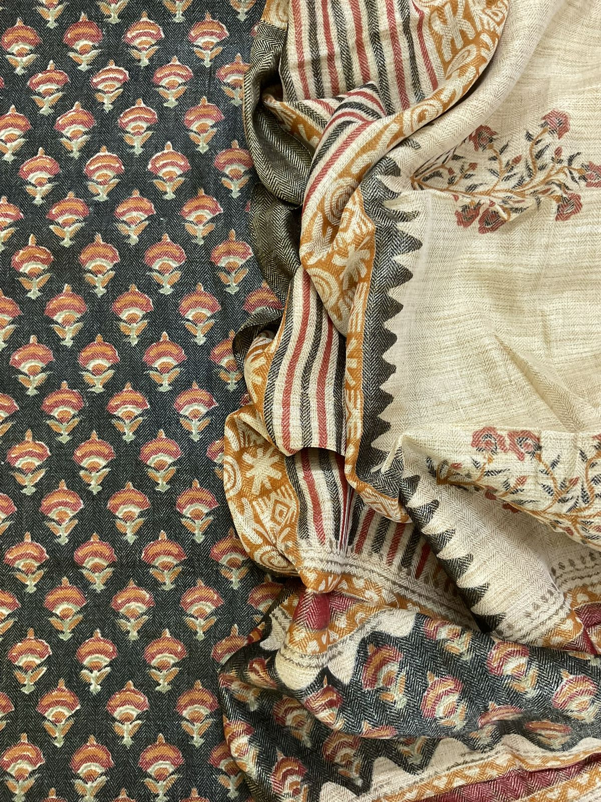 Soft Pashmina Khadi Silk Printed Suit - Black