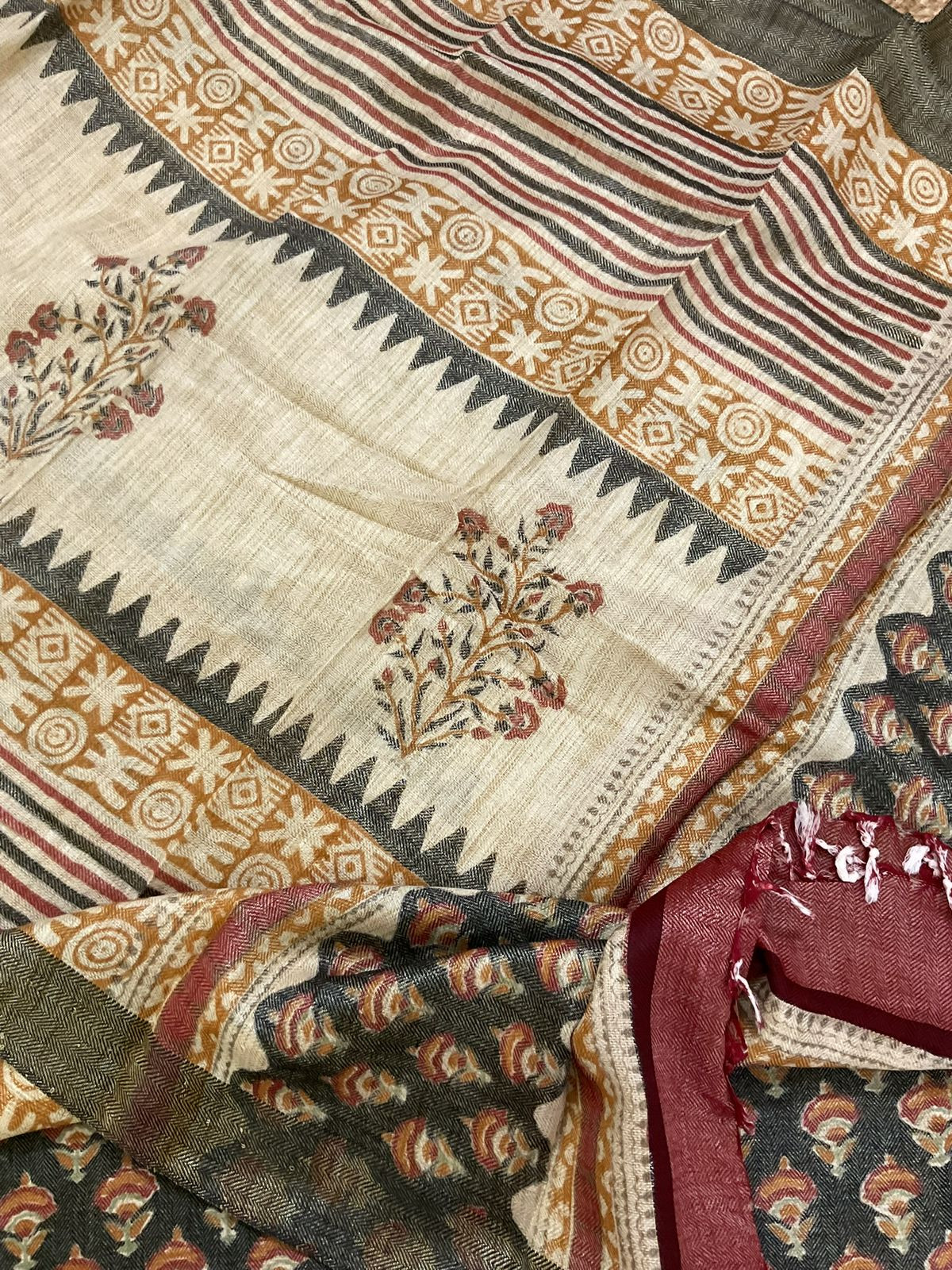 Soft Pashmina Khadi Silk Printed Suit - Black