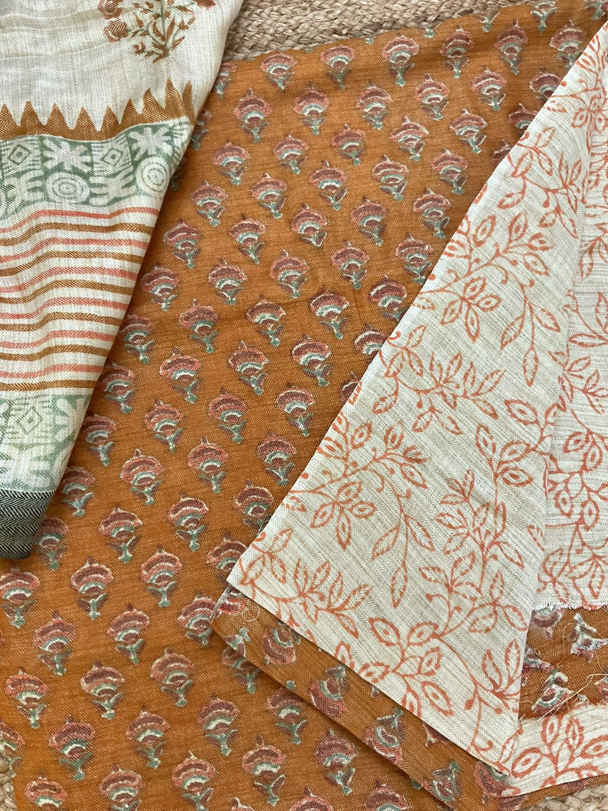 Soft Pashmina Khadi Silk Printed Suit - Orange