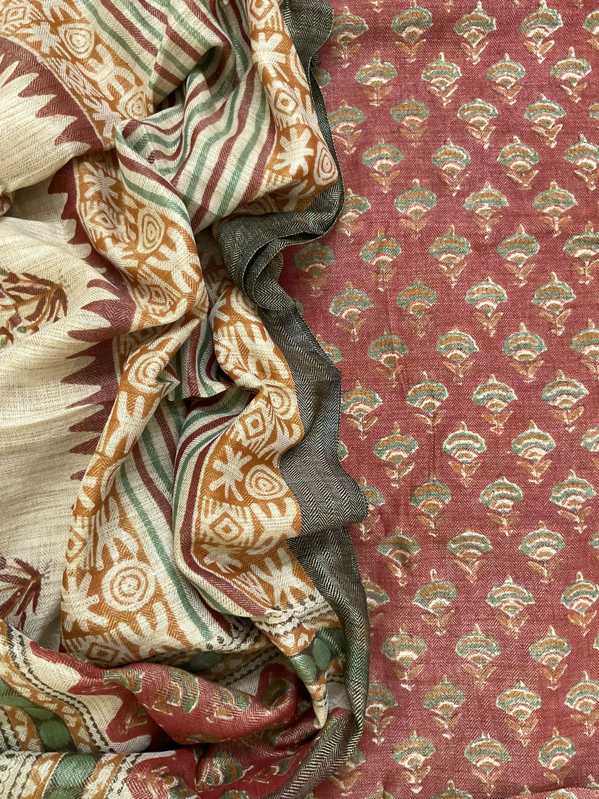 Soft Pashmina Khadi Silk Printed Suit - Maroon