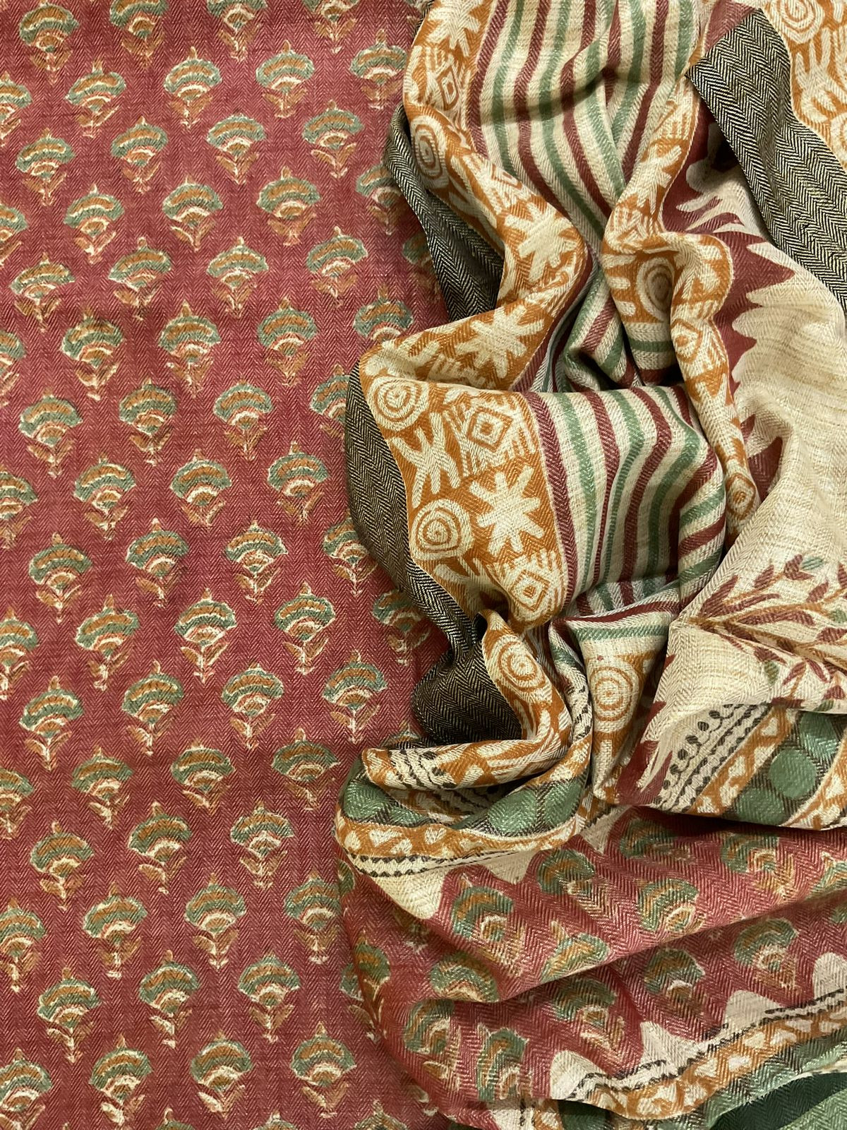 Soft Pashmina Khadi Silk Printed Suit - Maroon