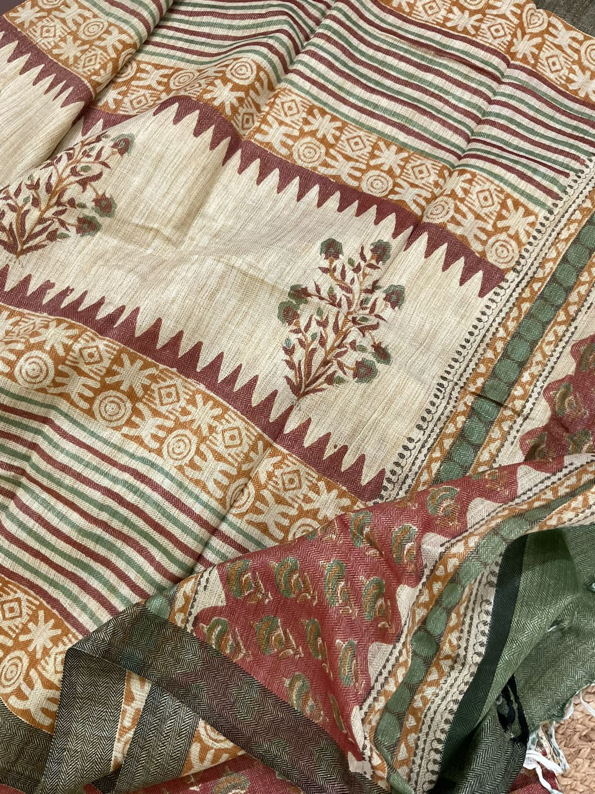 Soft Pashmina Khadi Silk Printed Suit - Maroon