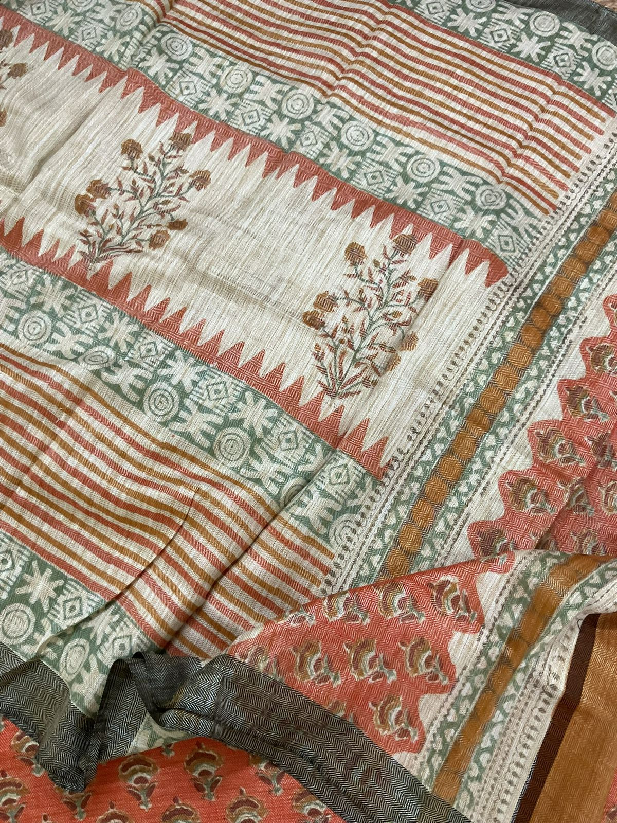 Soft Pashmina Khadi Silk Printed Suit - Peach