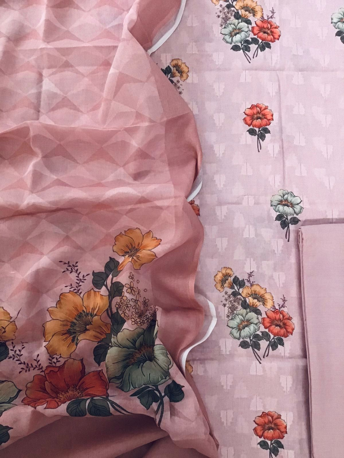 Pure Cotton Printed Self Weaved Suit - Pink