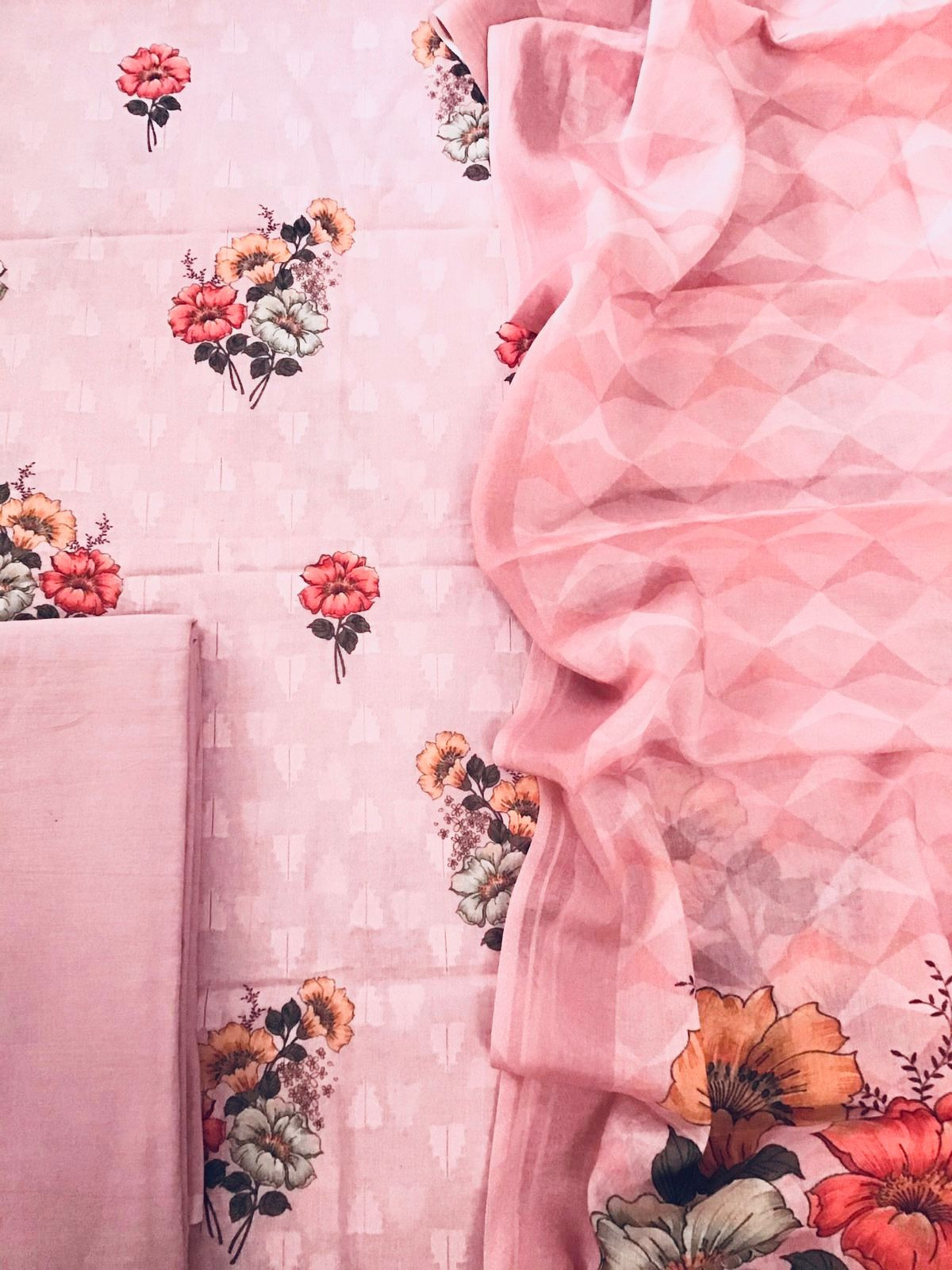 Pure Cotton Printed Self Weaved Suit - Pink