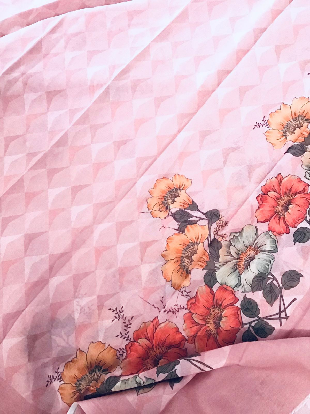 Pure Cotton Printed Self Weaved Suit - Pink