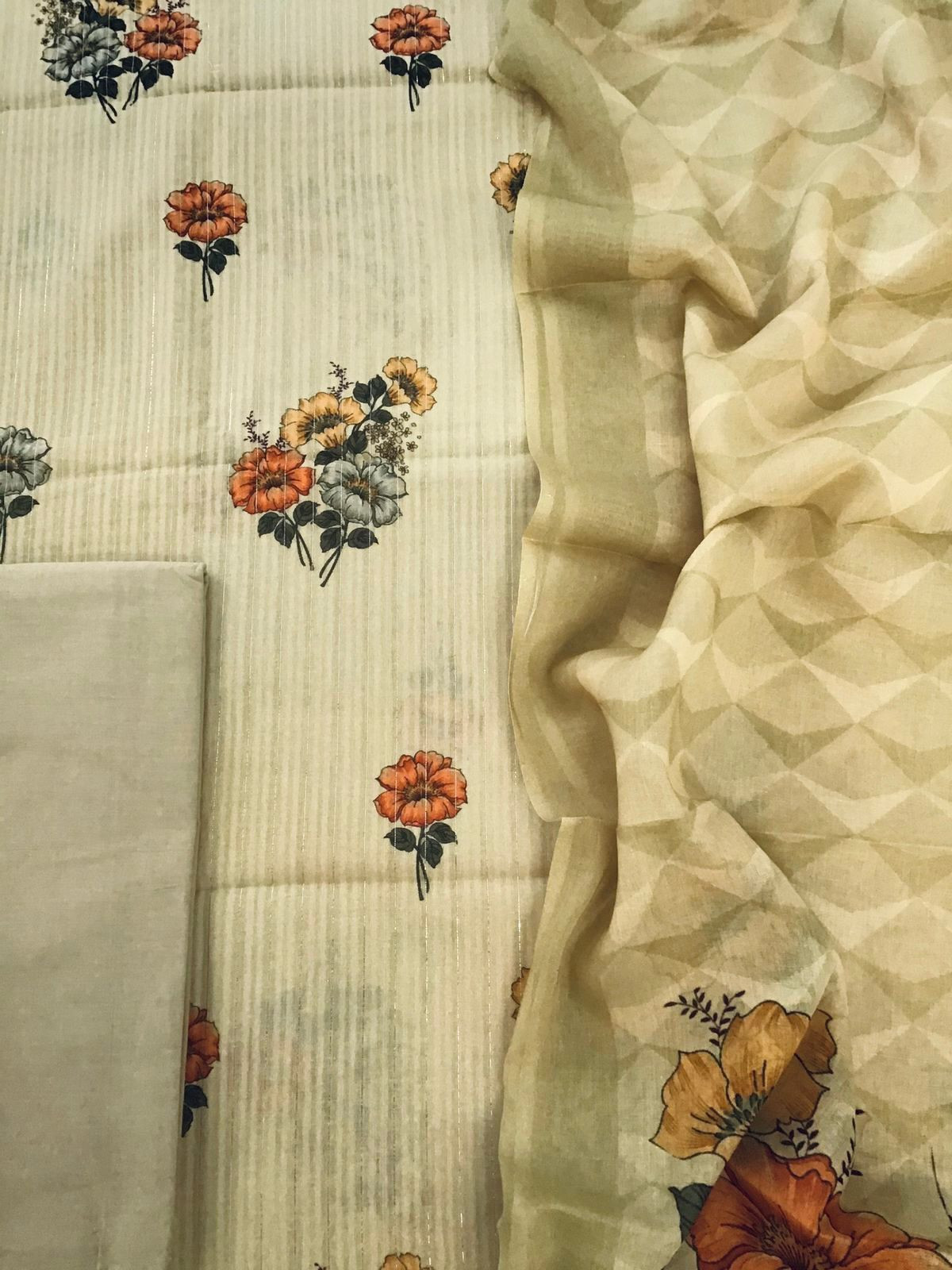 Pure Cotton Printed Self Weaved Suit - Yellow