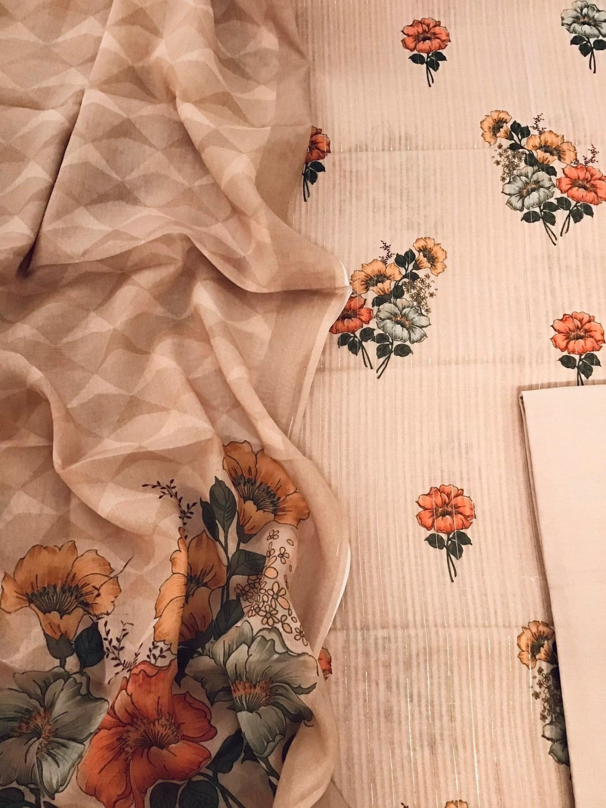 Pure Cotton Printed Self Weaved Suit - Peach