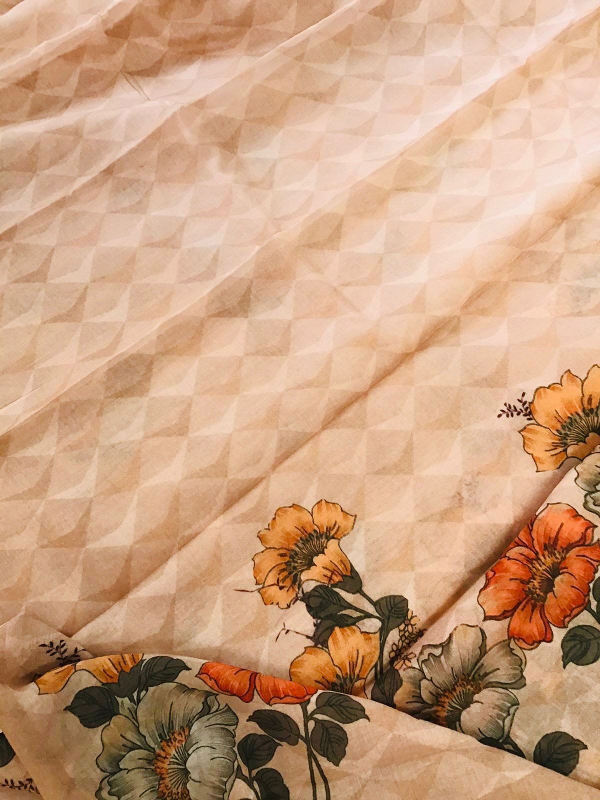 Pure Cotton Printed Self Weaved Suit - Peach