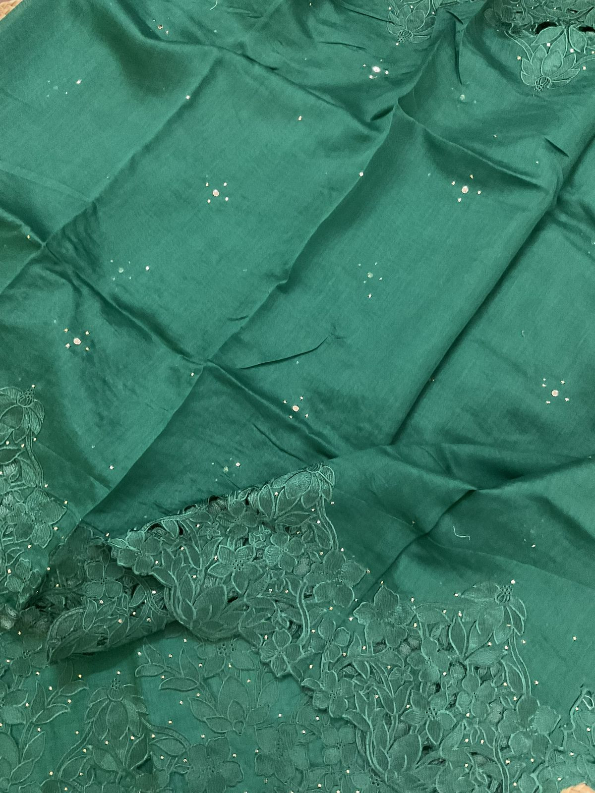 Pure Mul Chanderi Embroidered Suit - Green