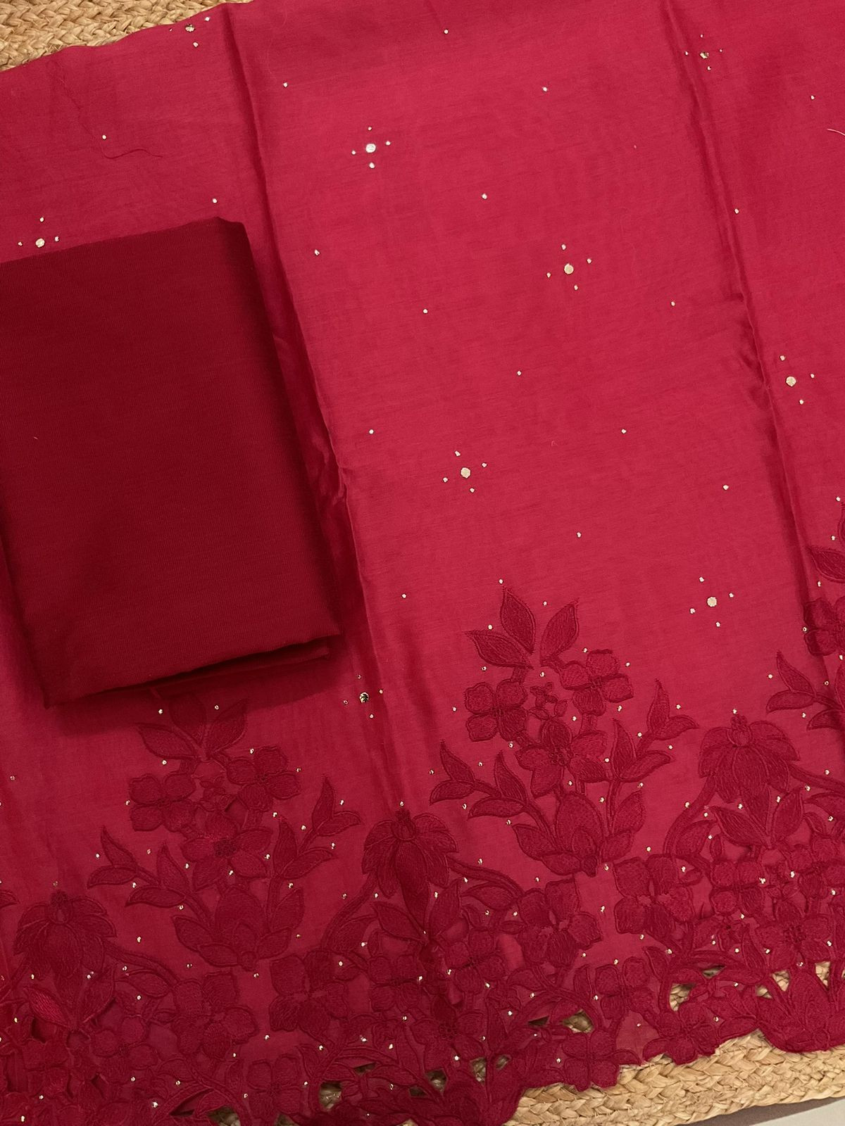 Pure Mul Chanderi Embroidered Suit - Maroon