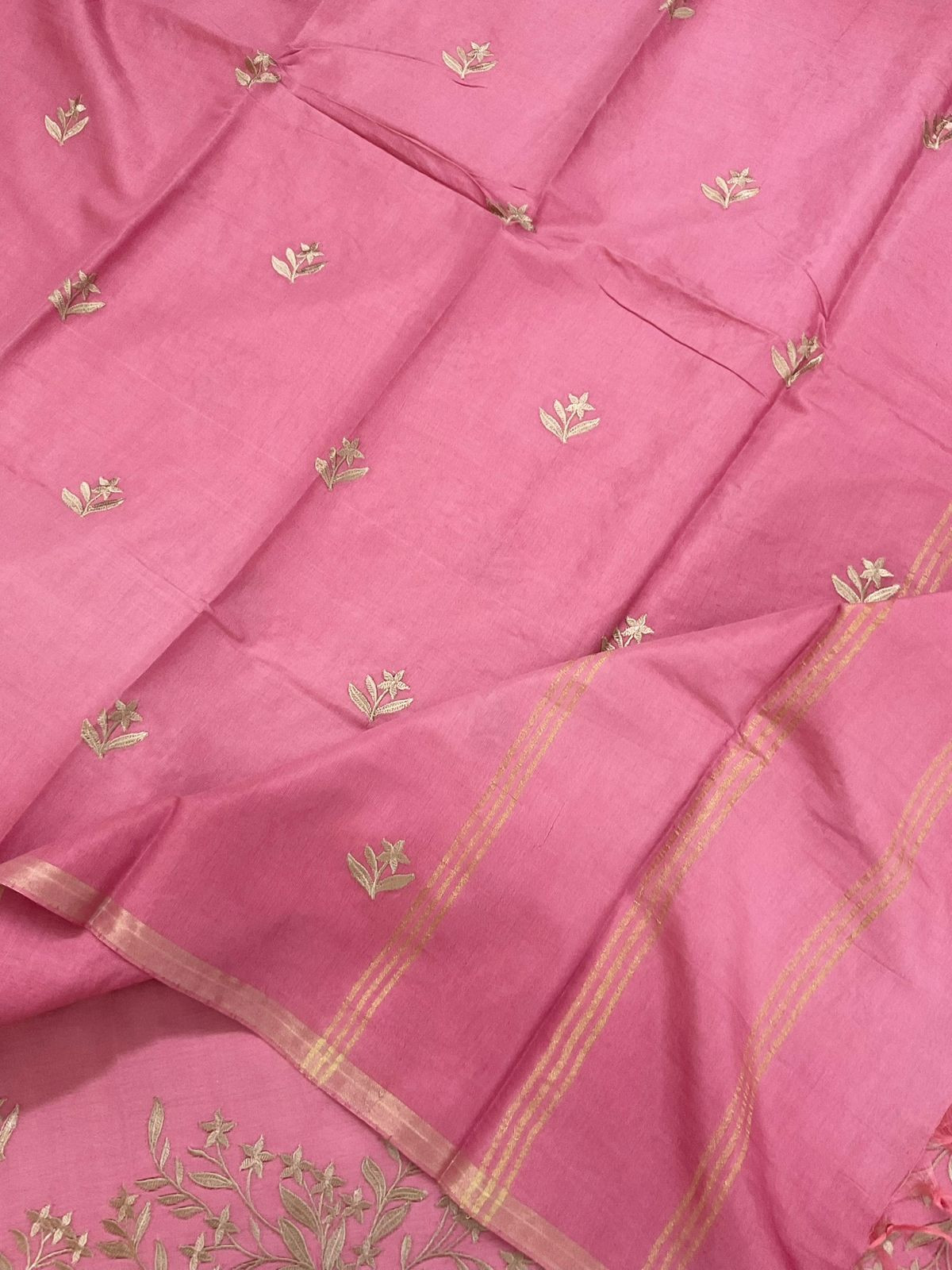 Soft Cotton Silk Embroidered Suit - Pink