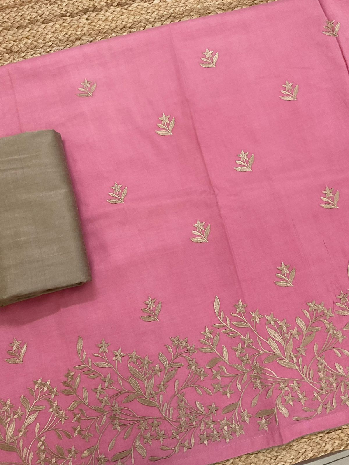 Soft Cotton Silk Embroidered Suit - Pink