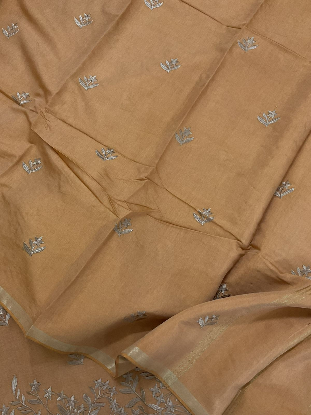 Soft Cotton Silk Embroidered Suit - Rustic Orange