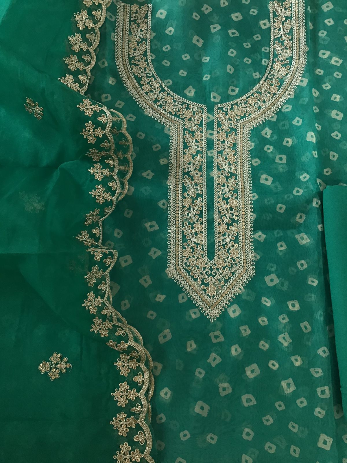 Soft Organza Printed Embroidered Suit - Green