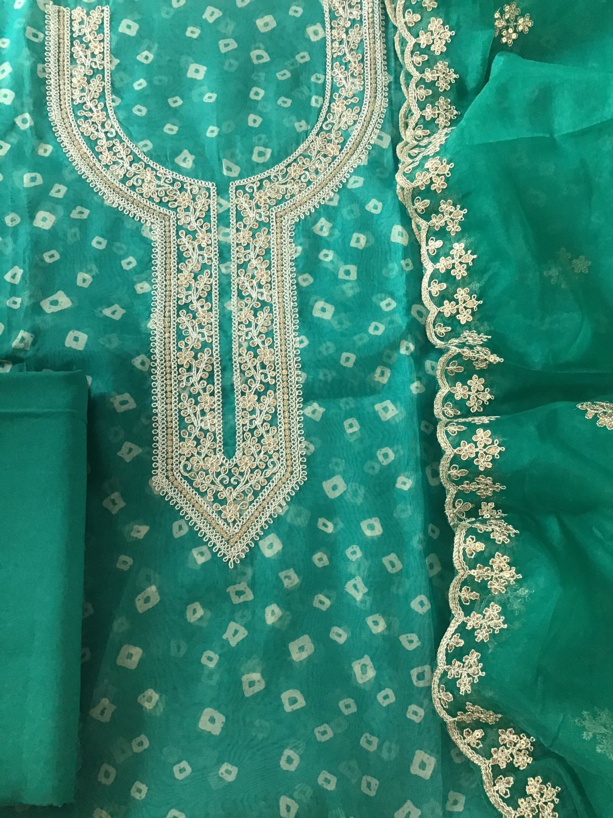 Soft Organza Printed Embroidered Suit - Green