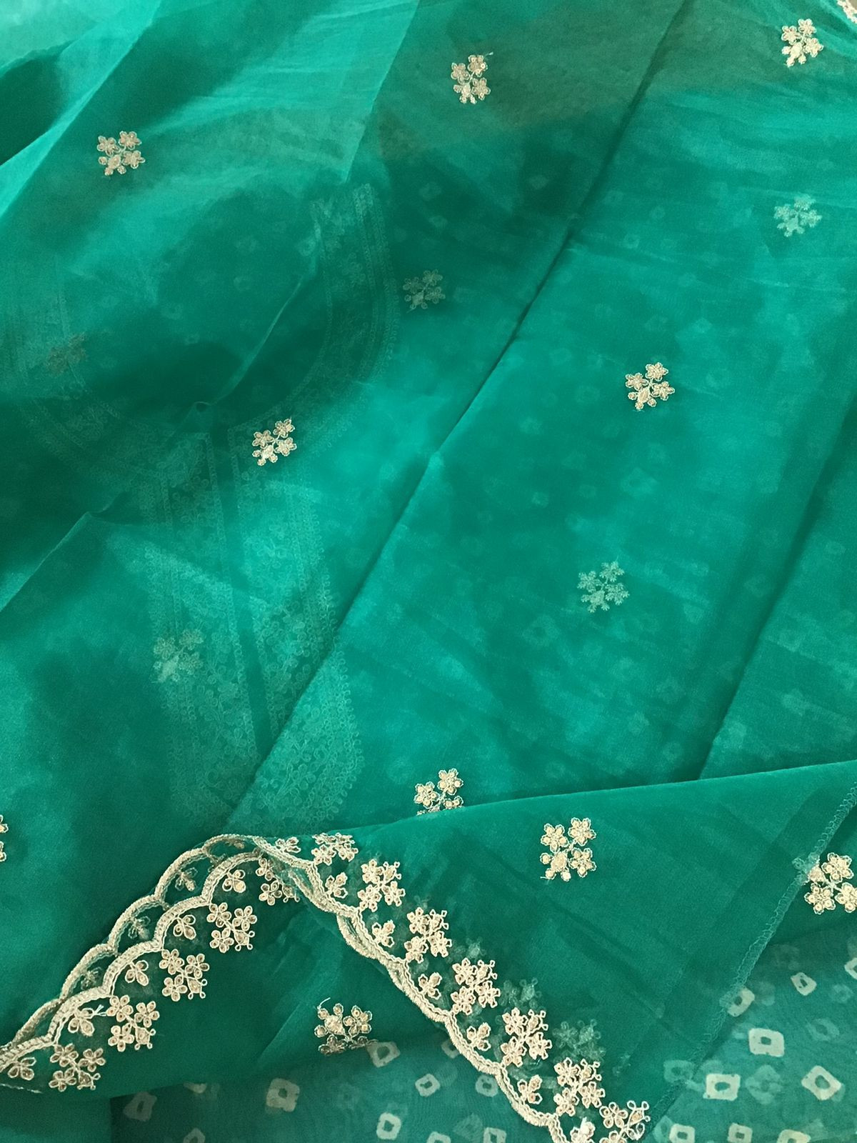 Soft Organza Printed Embroidered Suit - Green